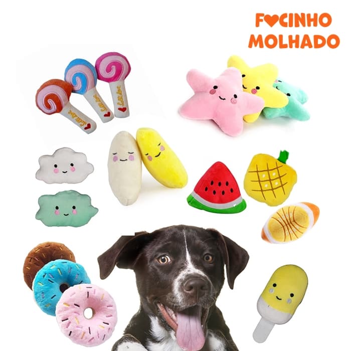 Kit 3 Pelúcia Brinquedo para Pet Bichinhos Sortidos para Cães Cachorros com Apito