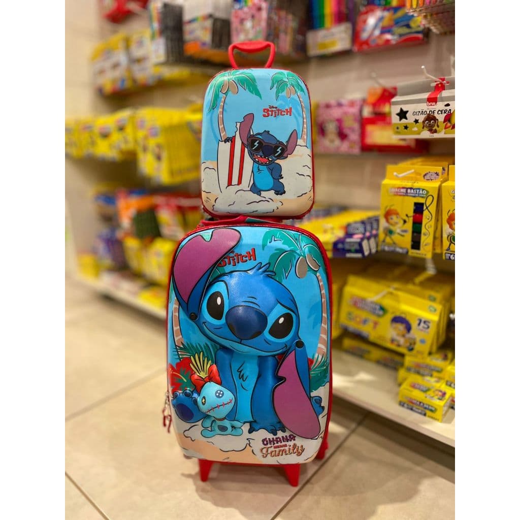 Kit Mochila de Rodinhas 3D Maxtoy Stitch + Lancheira