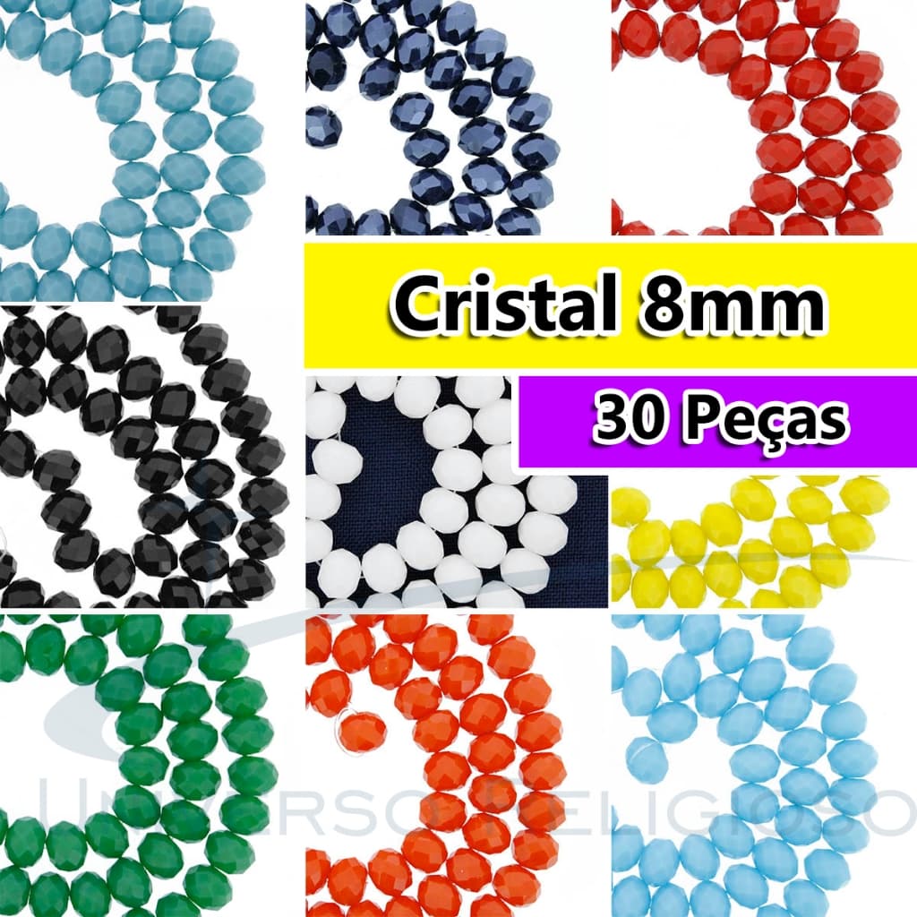 Contas de Cristal 8mm Leitoso Facetado para Pulseira Guias Umbanda Candomblé - 30 Peças