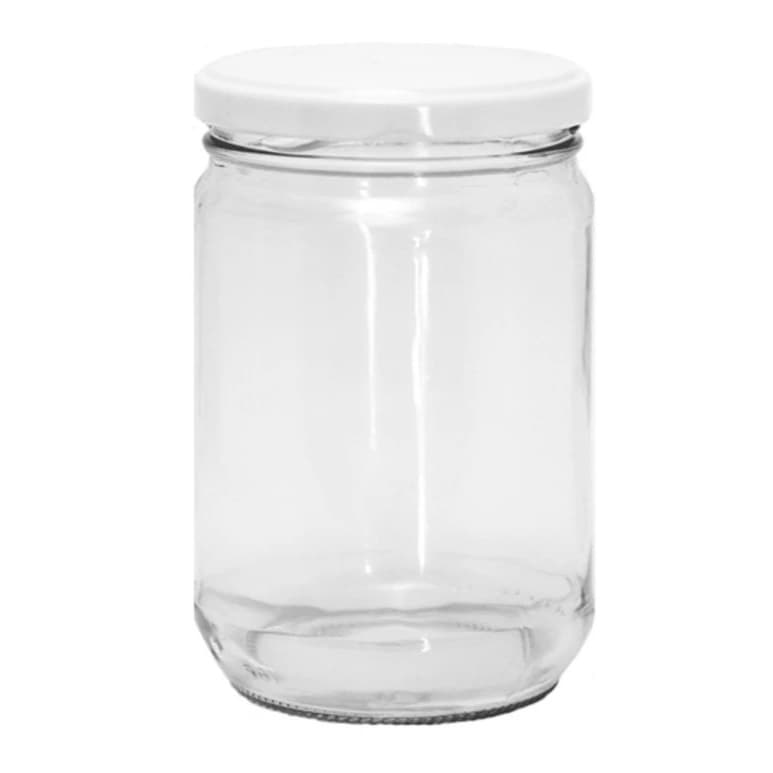 06 Potes Berlim ou Bocão de 600ml mais Tampa Metálica Branca 85mm.
