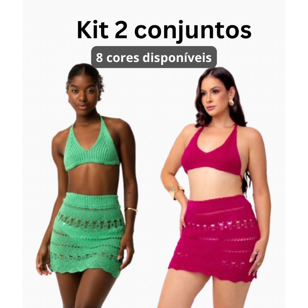 Kit 2 Conjuntos tricot Moda Praia e Piscina Top E saia Com Coz Elástico Que Se Ajusta Ao Corpo