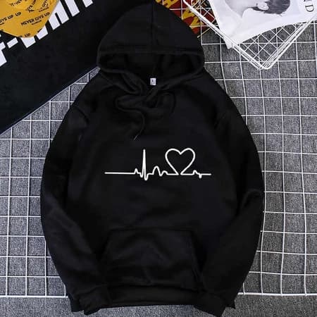 Moletom Feminino Canguru Batímento Cardíaco Blusa De Frio Inverno Coração