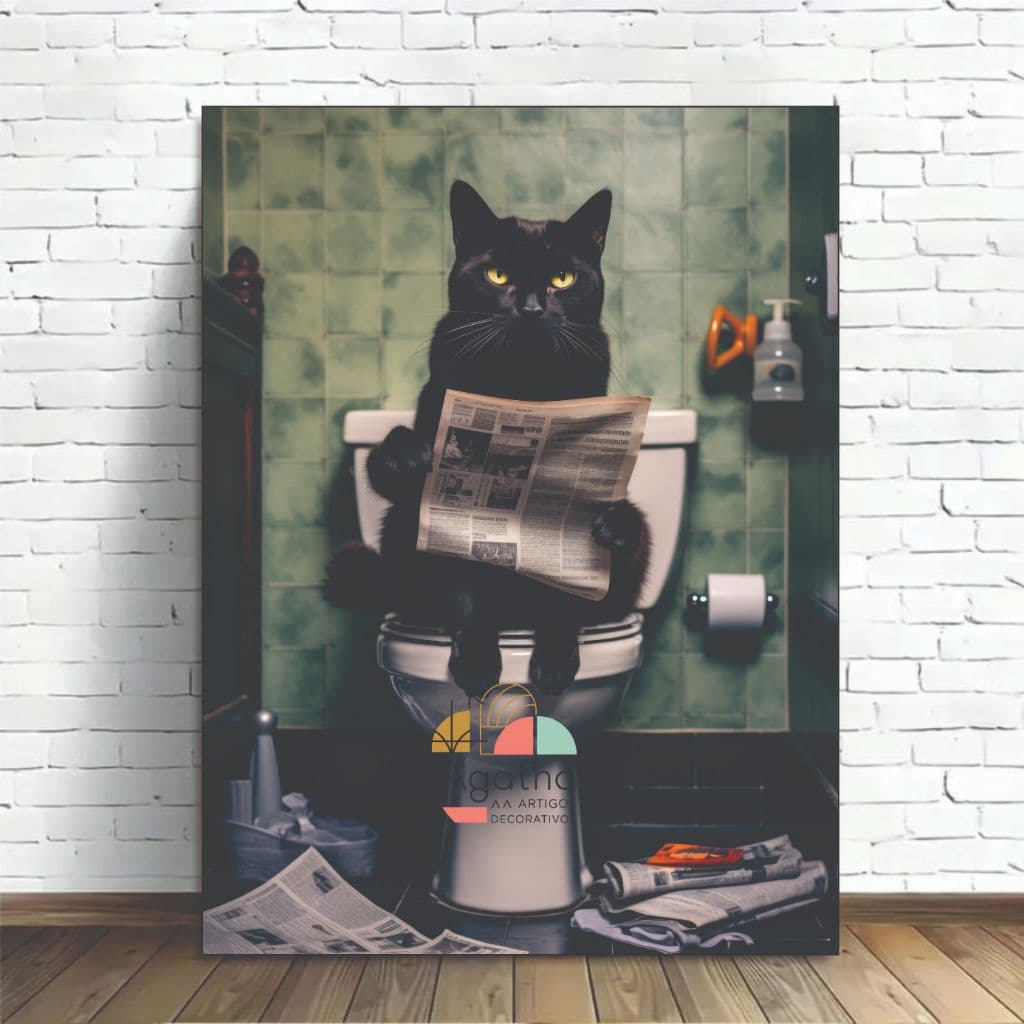 Quadro Gato preto banheiro 1 peça Premium quadro gato decoração pet shop consultório veterinário