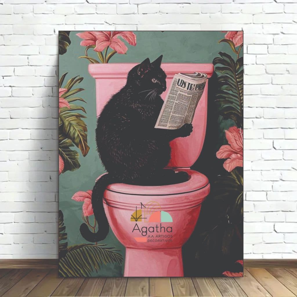 Quadro Gato preto banheiro 1 peça Premiun quadro gato decoração pet shop consultório veterinário
