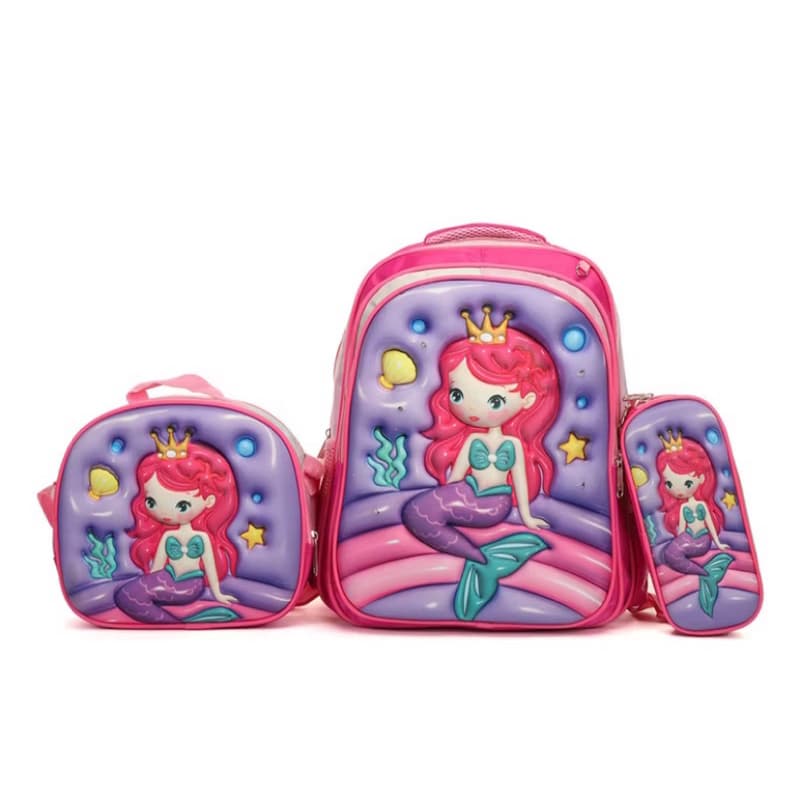 Kit Escolar Infantil Bolsa Lancheira Estojo 3D Menina e Menino com luzes