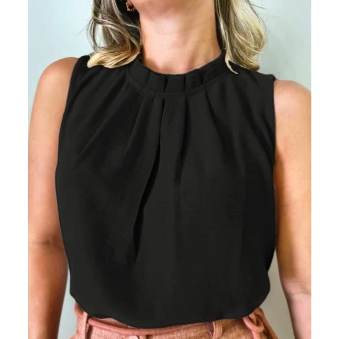 Regata Feminina Blusa Estilosa Gola Babado plissada Elegante social