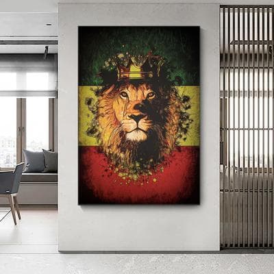 quadro decorativo Leão Judá com bandeira bob Marley decoração barata sala quarto cozinha escritório