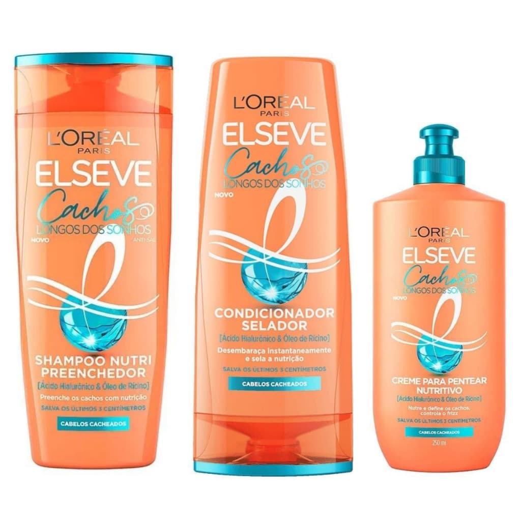 Kit Elseve Cachos dos Sonhos - Shampoo, Condicionador e Creme de Pentear