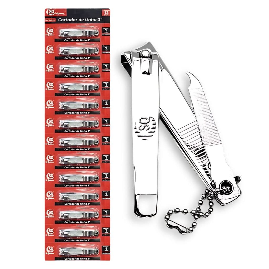 Cortador De Unha Grande 3" Com Lixa e Corrente Cartela Kit 12 Unidades