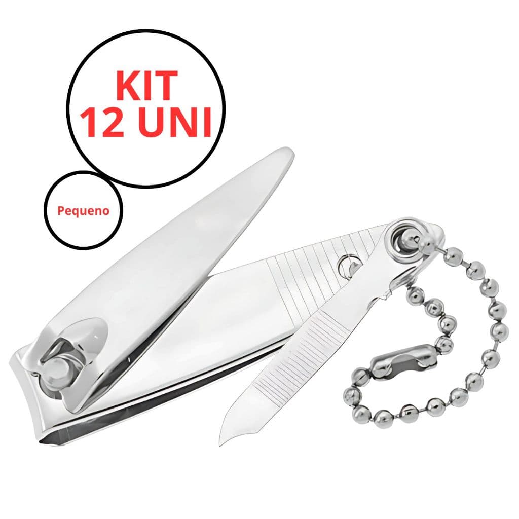 Kit Cartela 12 Cortador De Unha Pequeno 5,4cm Com Corrente e Lixa