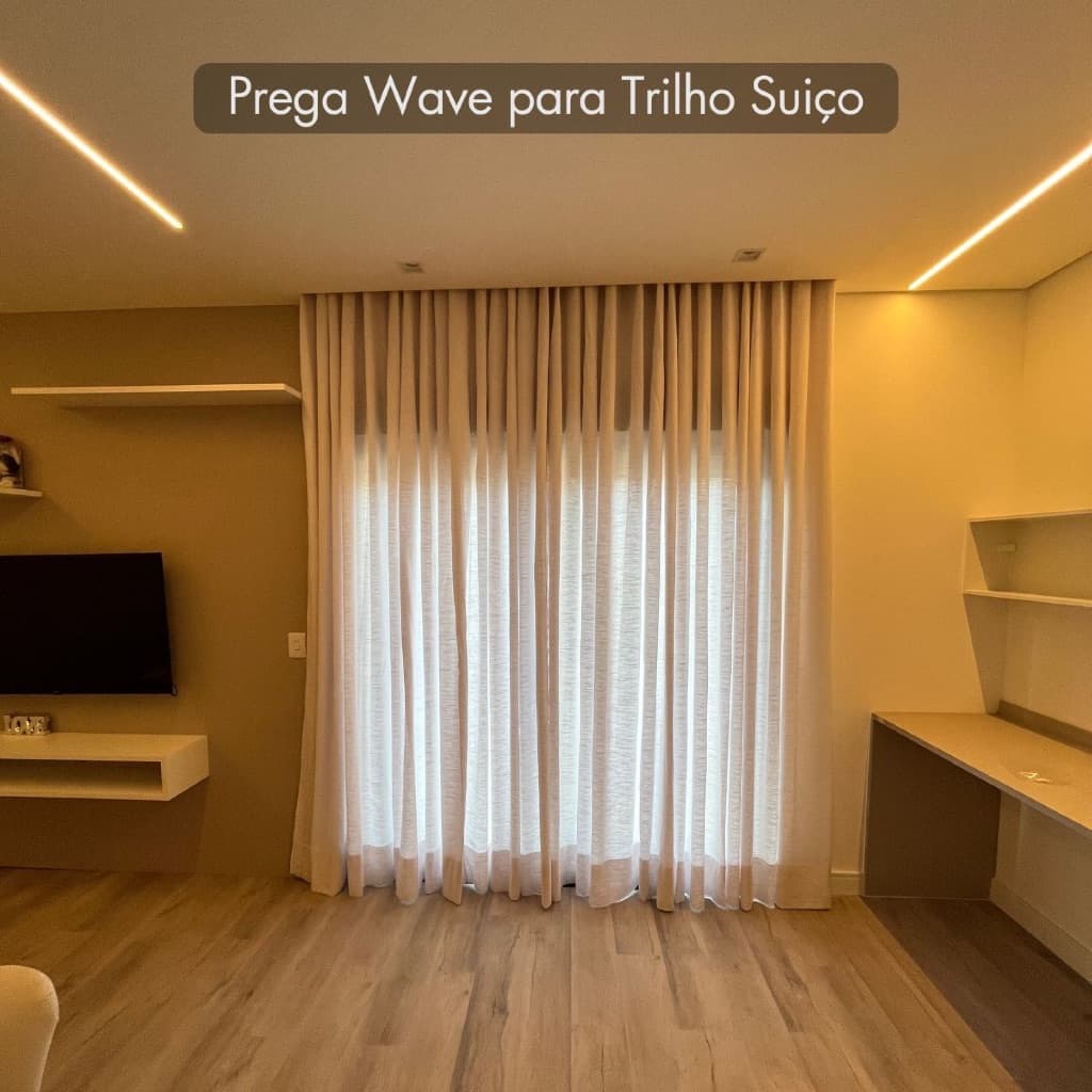 Cortina Trilho Suíço Gaze de Linho com forro microfibra modelo WAVE Luxo