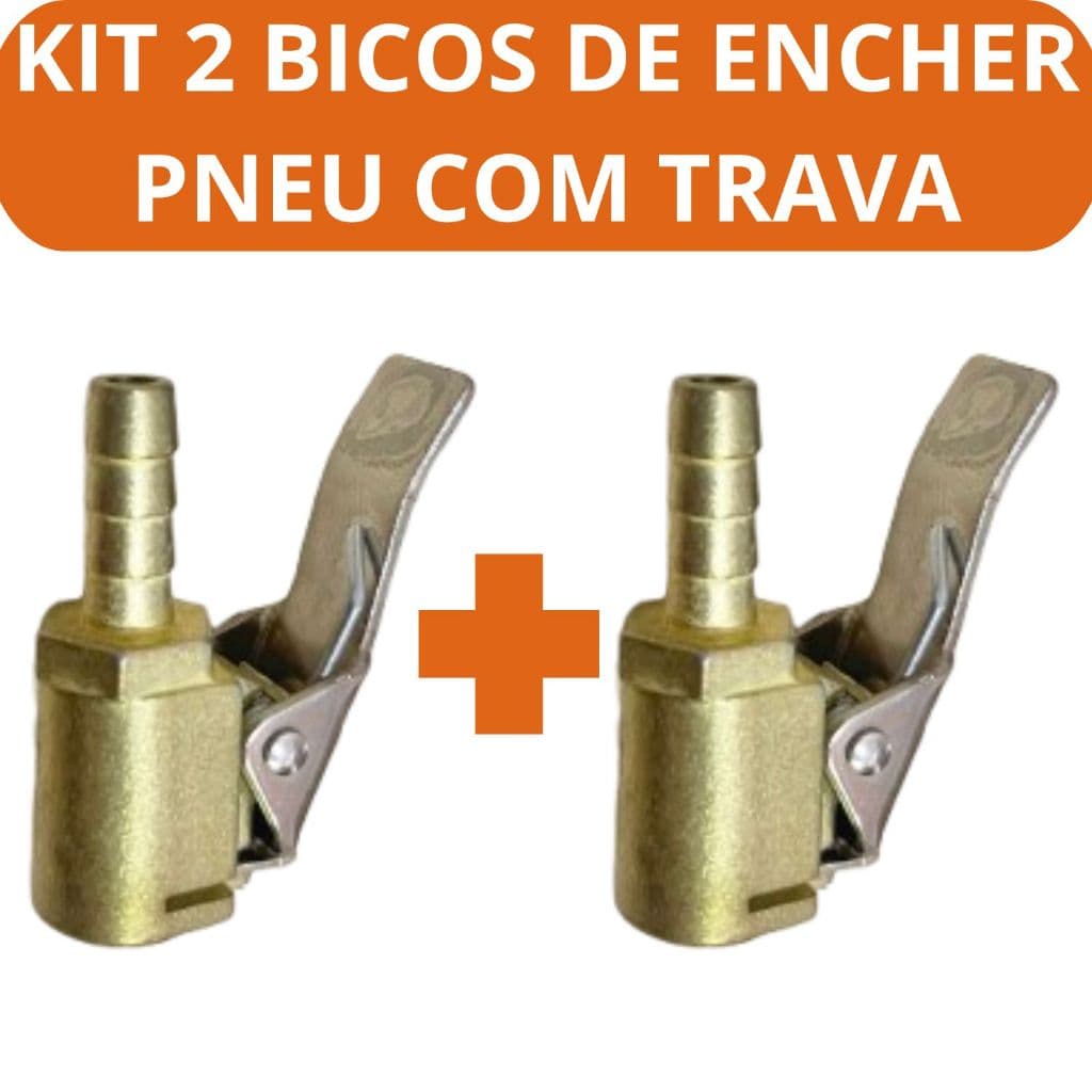 Kit 2 Bicos Com Presilha Para Encher Pneus Automotivo Carro Moto Calibrador Borracheiro Eletronico