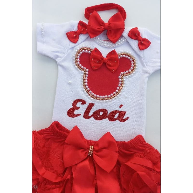 Body tema  Minnie vermelha conjunto body e calcinha body mesversario