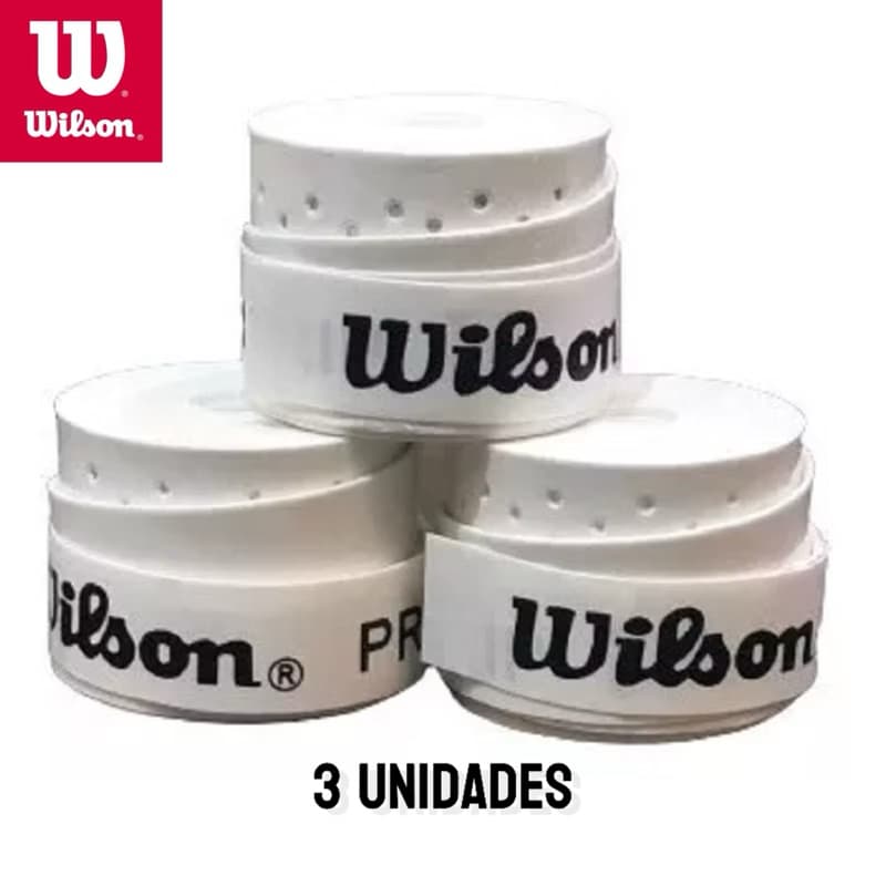 Kit 3 Overgrip Wilson Branco Perfurado - Grip Para Raquete Tennis, Beach Tênis, Badminton ,  Padel