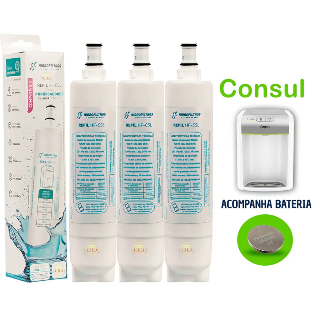 1, 2 ou 3 Refil Vela Purificador CSL Compatível Para Purificadores Consul Tripla Filtragem CPC30/31
