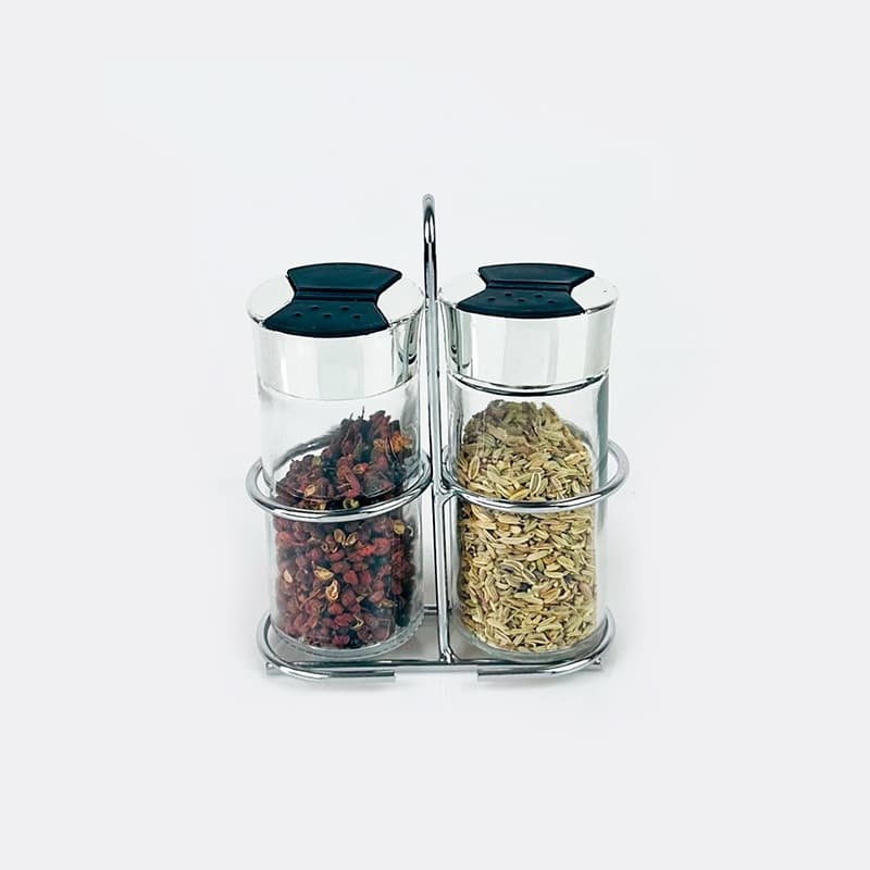Kit 2 Peças Saleiro E Pimenteiro De Vidro Com Suporte Basic