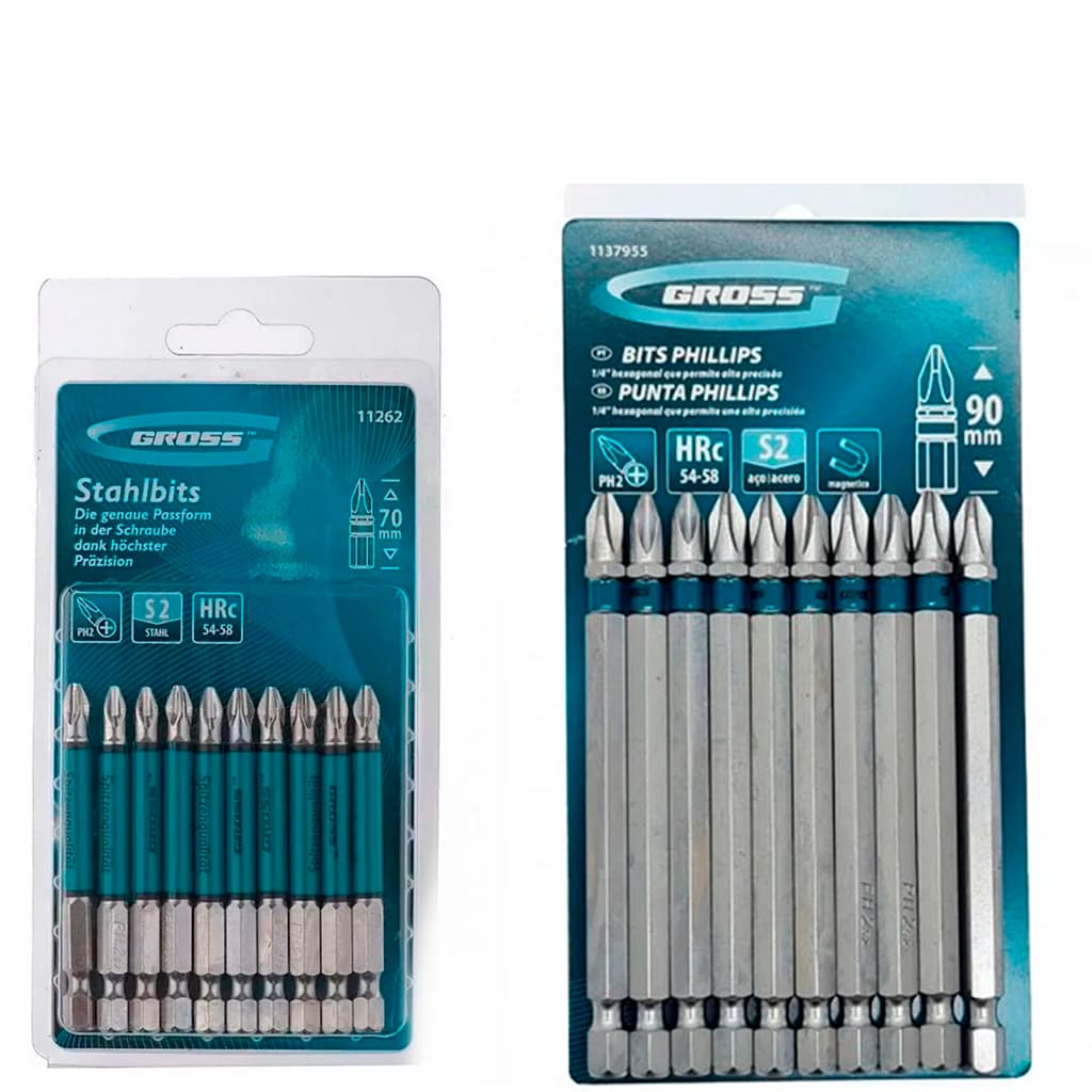Jogo De Pontas Bits Encaixe 1/4Pol 70mm - 90mm Aço S-2PH Kit 10 Unidades