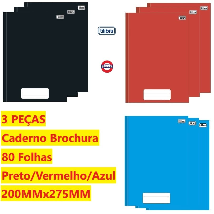 Agenda Tilibra Caderno Brochura 80 Folhas 200MMx275MM Escolar Azul Vermelho Preto