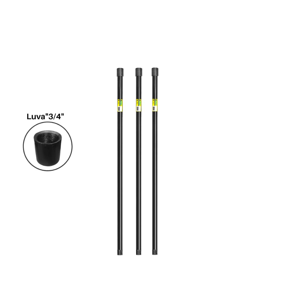 Kit 3 Extensores de 1 Metro Para  Trado Cavadeira/Perfurador de Solo e Poço Artesiano - Bartex