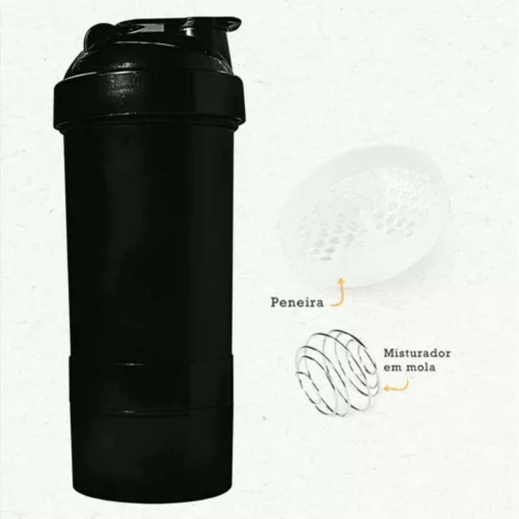 Coqueteleira/ Shakeira Whey 3 Doses 500 Ml + Mola + Peneira