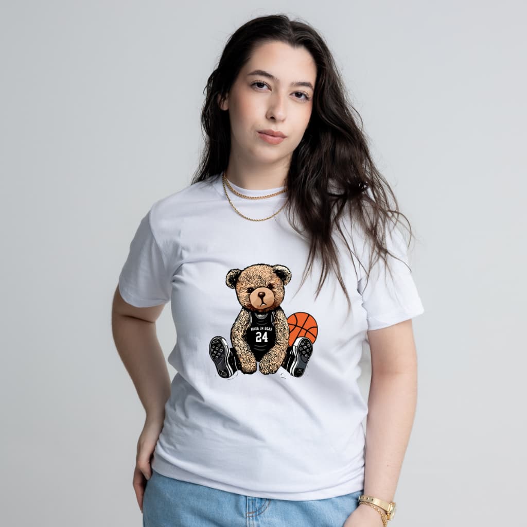T-Shirt Feminina Urso basquete Blusinha Estampada Envio Imediato
