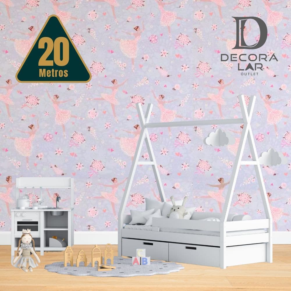 Papel de Parede PREMIUM BAILARINA Lilás Rolo 5m x 45cm Autocolante Quarto Infantil Menina