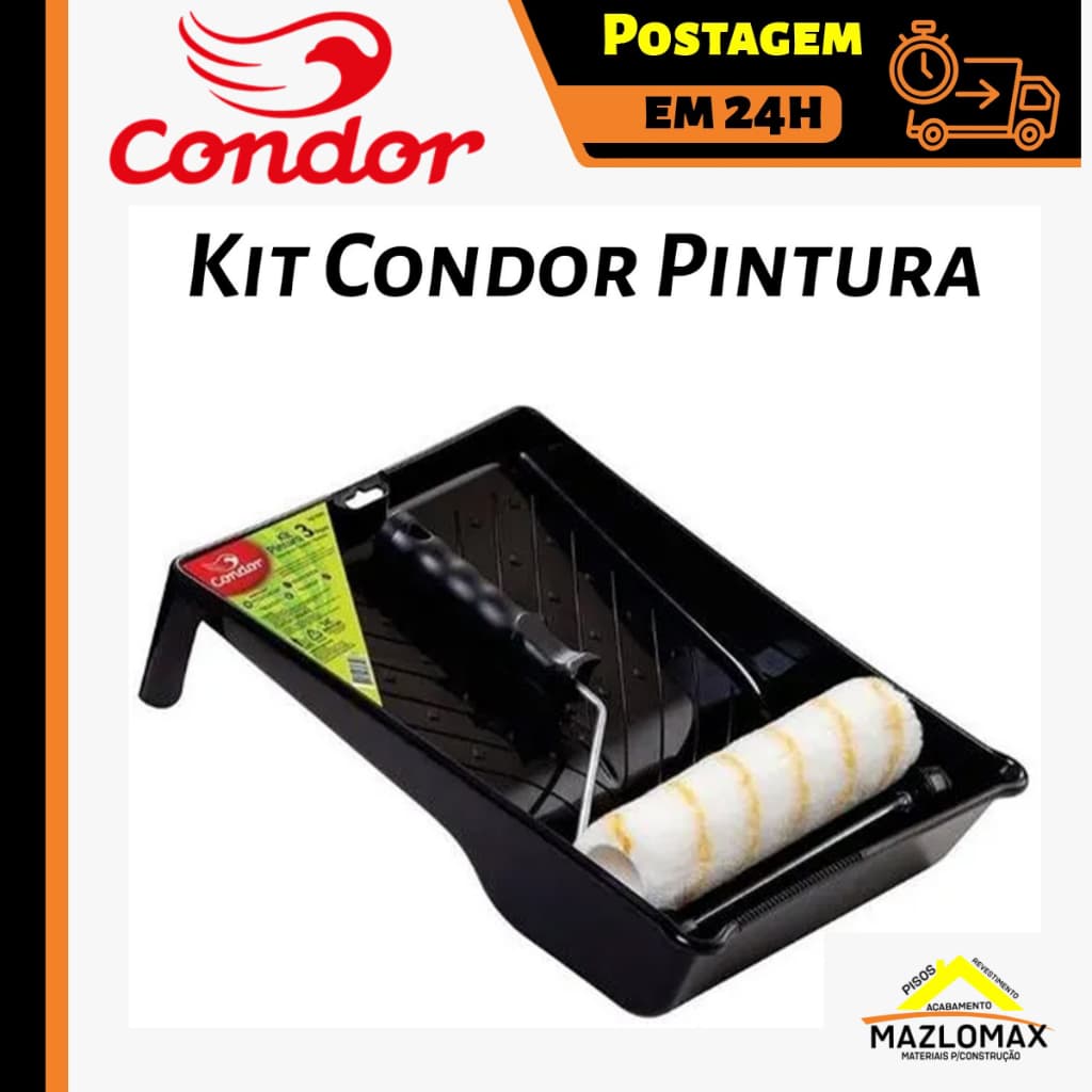 Kit Para Pintura 3 Peças Rolo + Suporte + Bandeja Condor