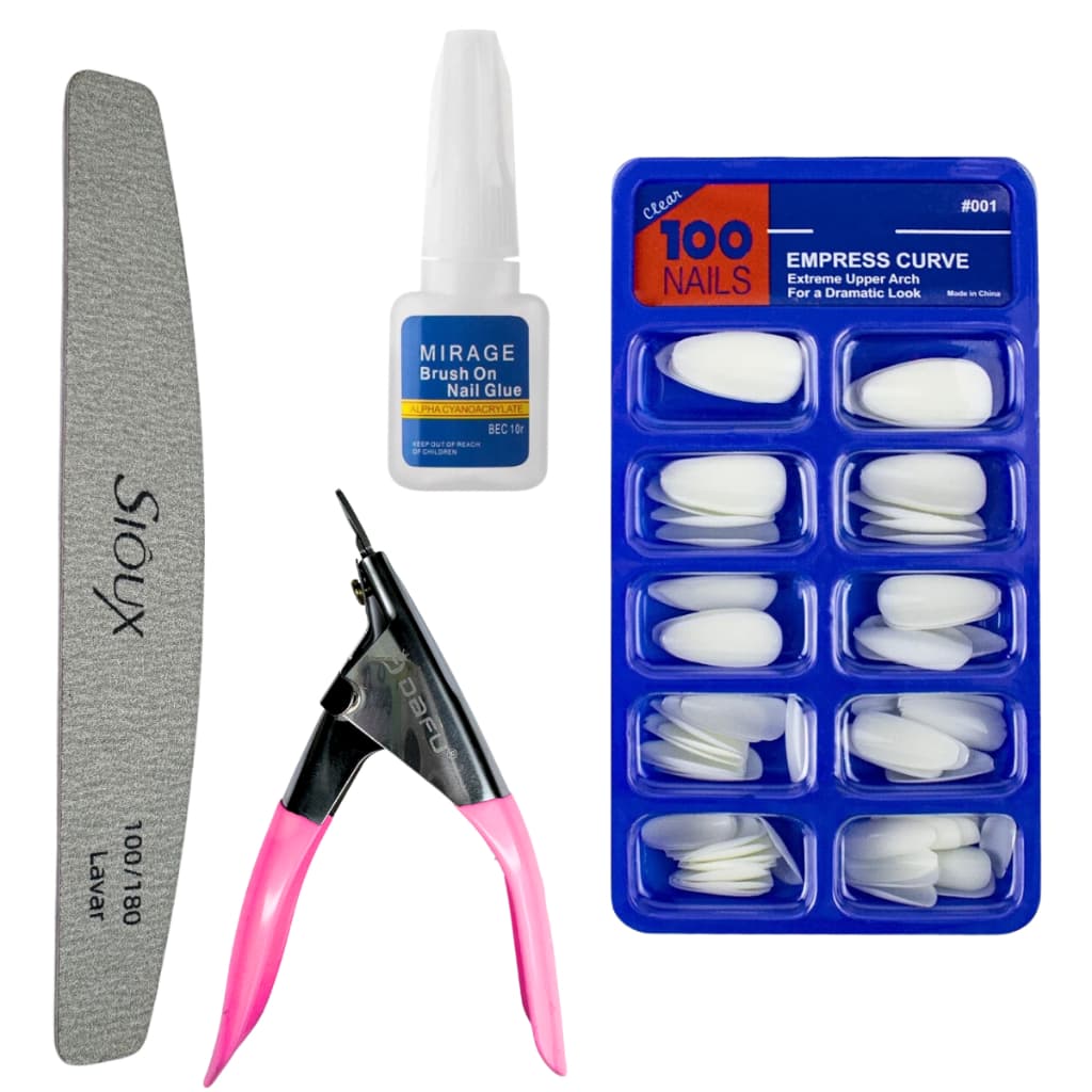 Kit Alongamento de Unha - Alicate + Unha amendoada leitosa + Cola de Unha + Lixa