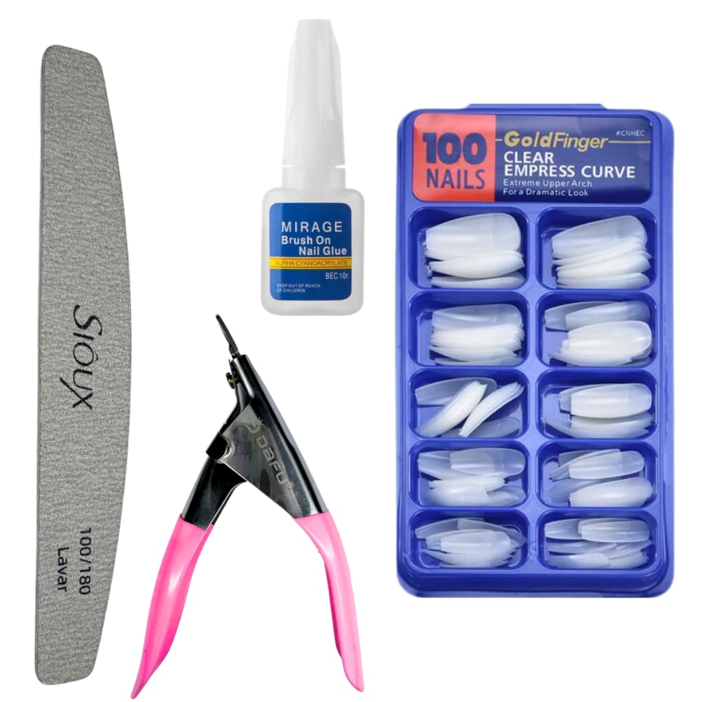 Kit Alongamento de Unha - Alicate + Unha bailarina leitosa + Cola de unha + Lixa