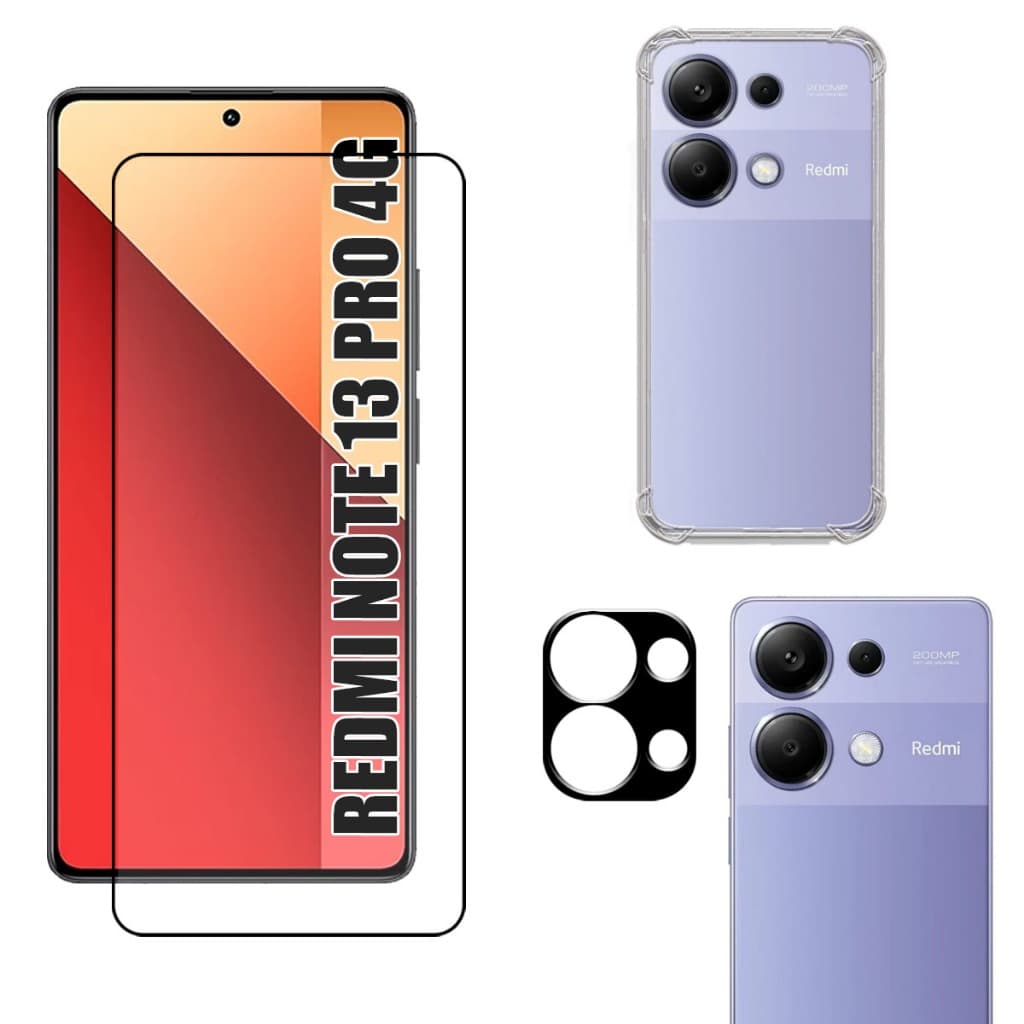 Kit Para Redmi Note 13 Pro 4G | Película de Vidro 3D - Capa Anti Shock - Película da Câmera 3D