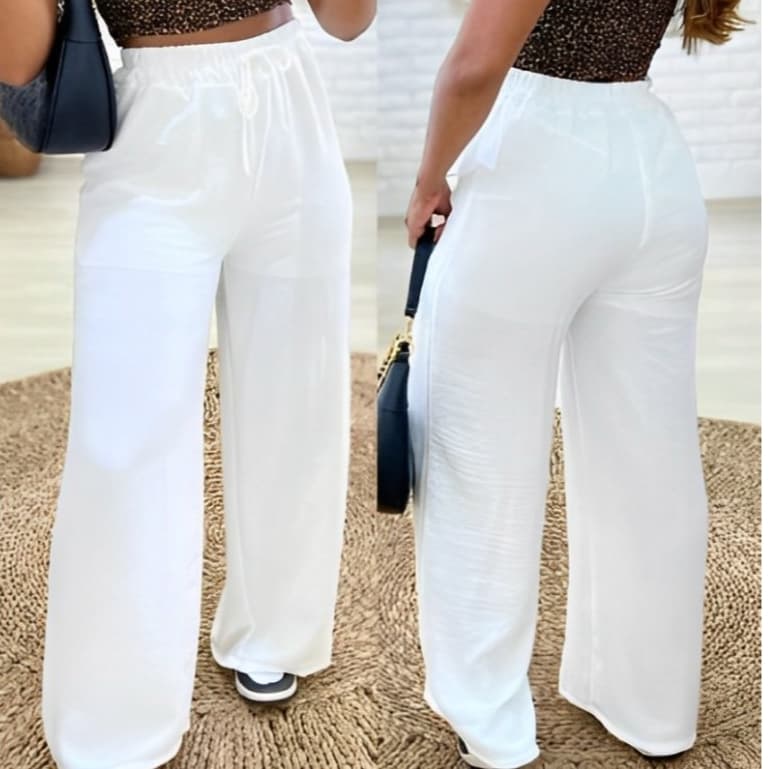 Calça feminina pantalona alfaiataria cintura alta elástico na cintura
