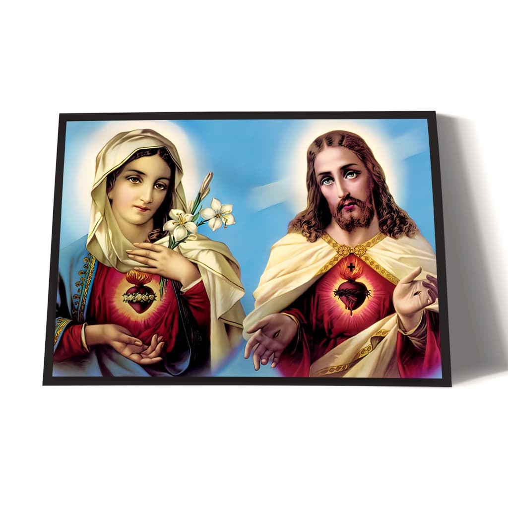 Quadro Cristão de Jesus Cristo e Nossa Senhora Mãe de Deus
