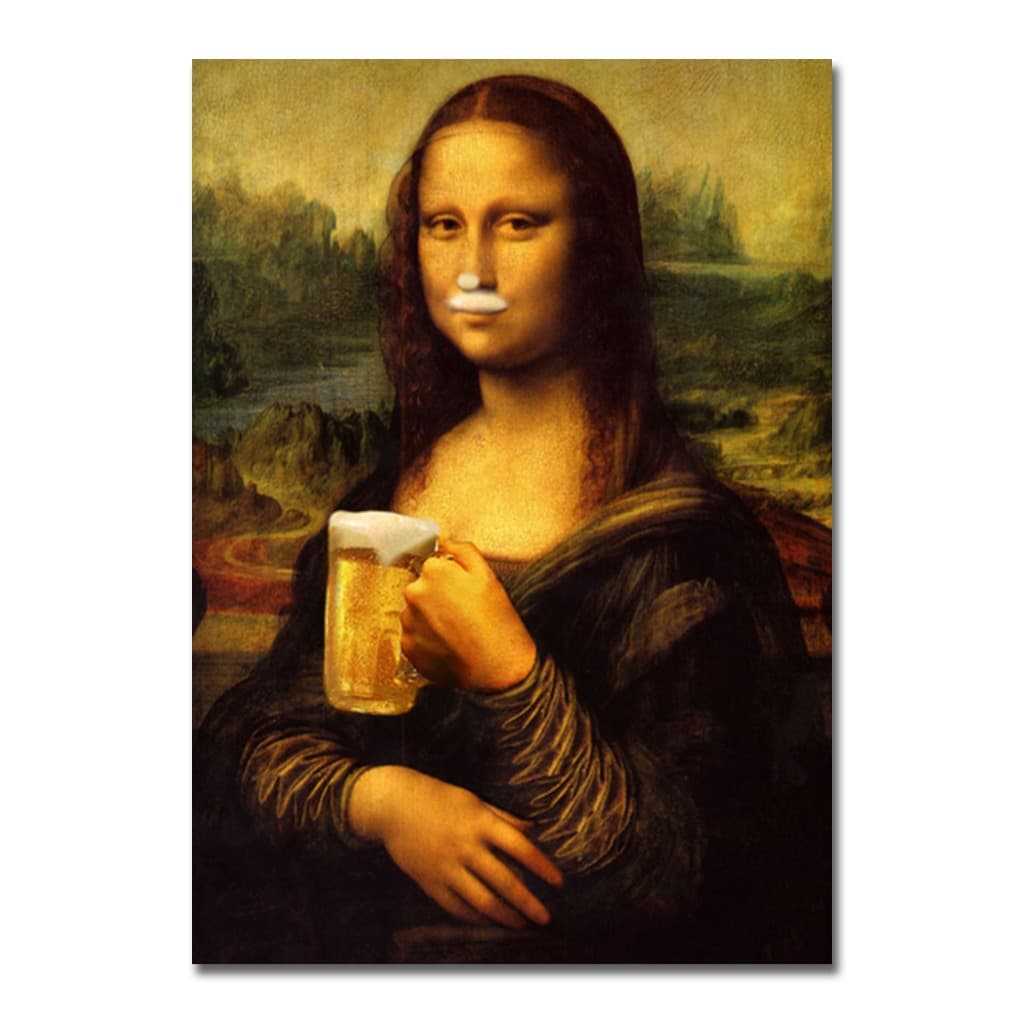Quadro Placa Decorativa Monalisa bebendo tomando cerveja Beer cerveja Quadrinho