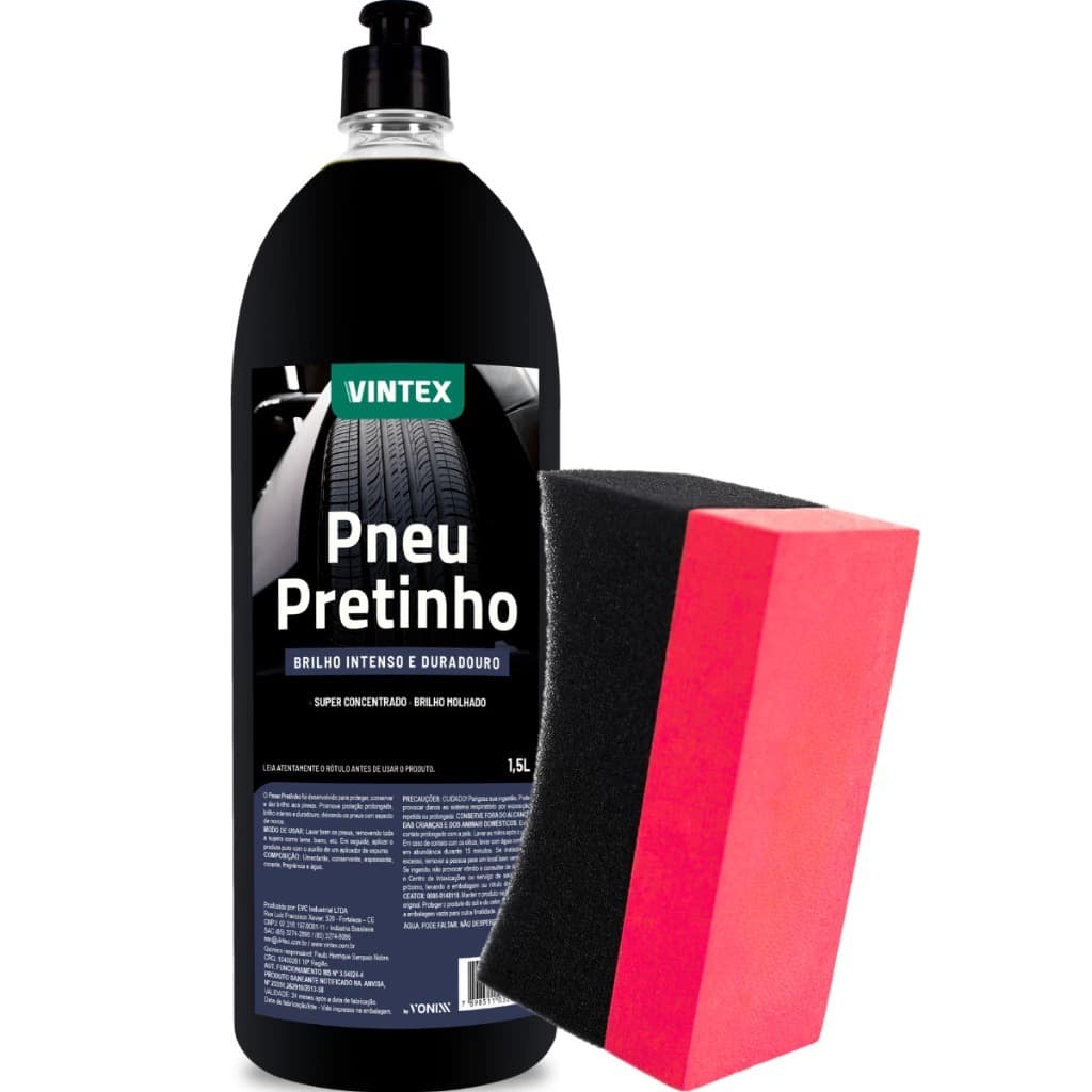 PNEU PRETINHO BRILHANTE 1,5L VINTEX + APLICADOR DE PRETINHO CURVO VONIXX Líder