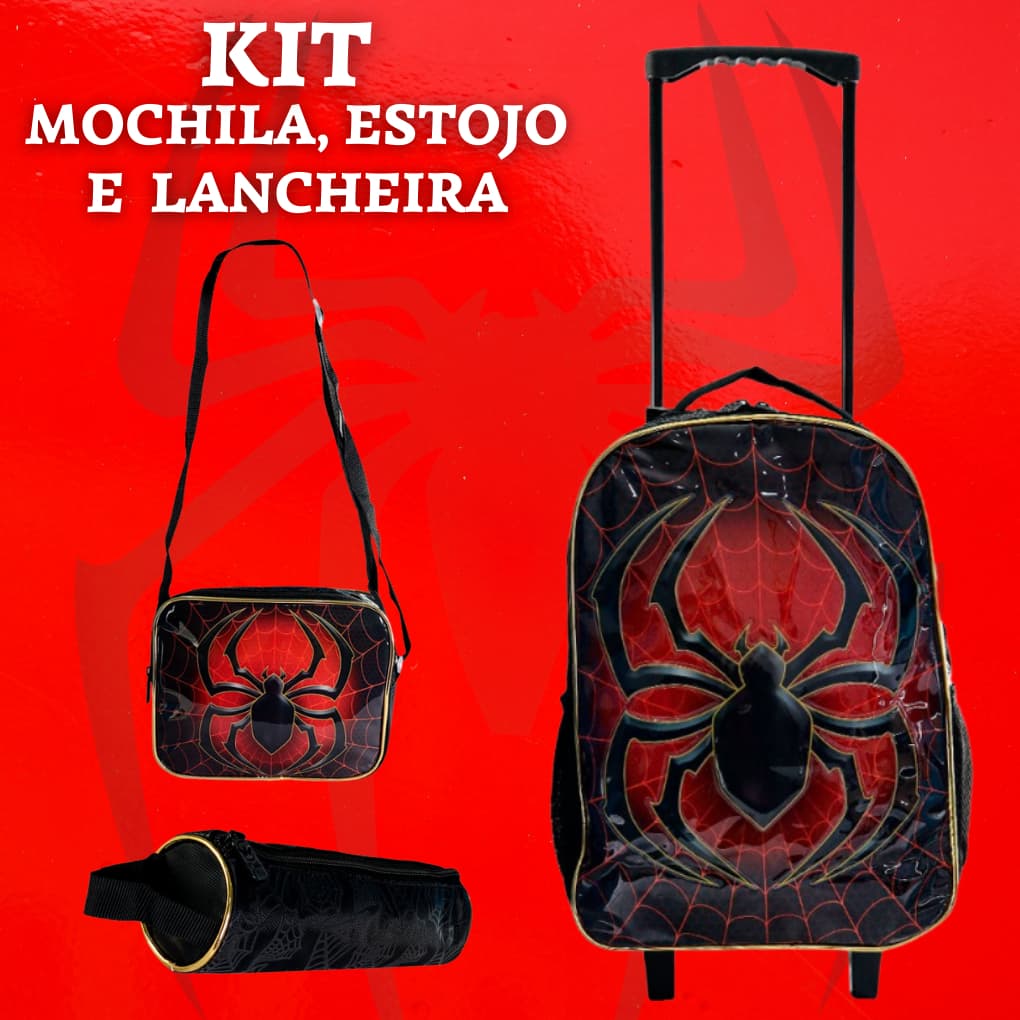 Mochila infantil aranha Kit 3 peças