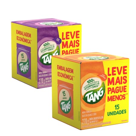 Kit 2 Refresco em Pó Tang Uva e Laranja 18g com 15un Leve + Pague -
