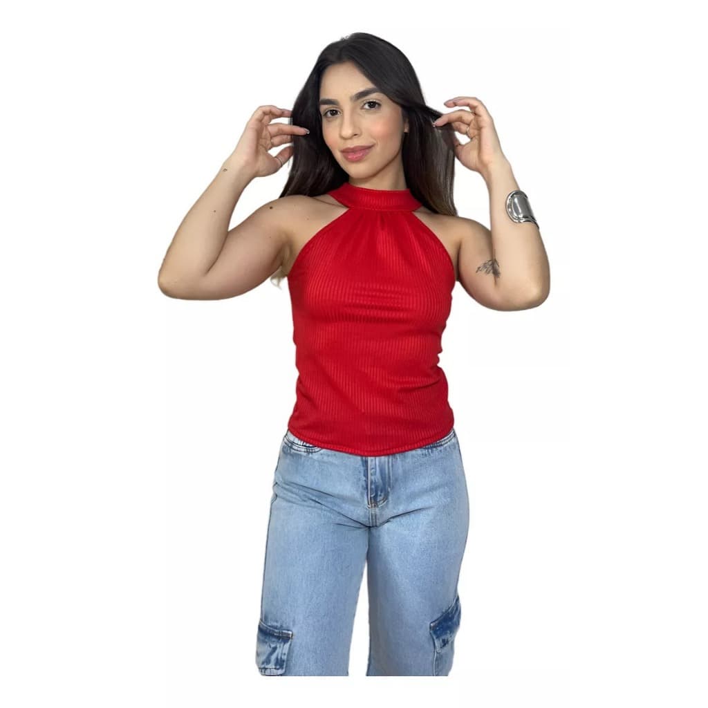 Regata Baby Look Feminina Canelada Gola Alta