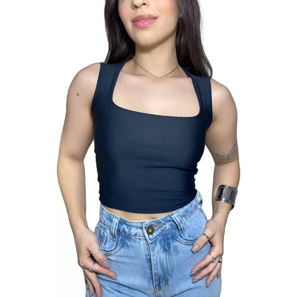 Regata Baby Look Feminina Canelada Costas Fechada
