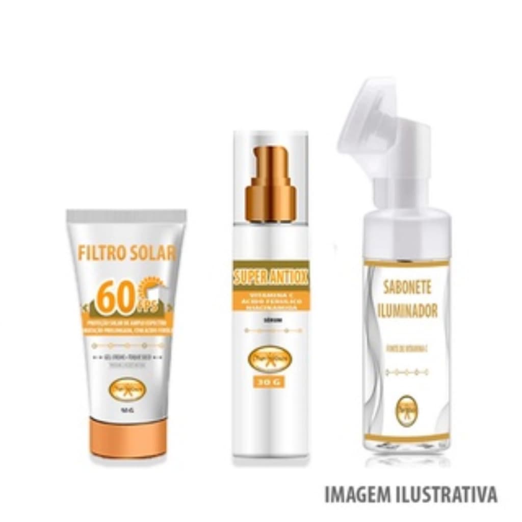Kit Sérum Antioxidante Clareador Filtro Solar Sabonete