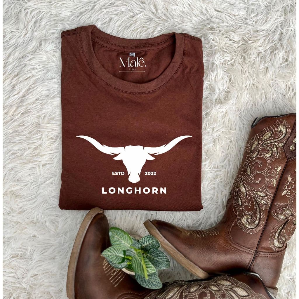 Tshirt Camiseta Feminina Moda Country Longhorn Estilosa Algodão Baby Look