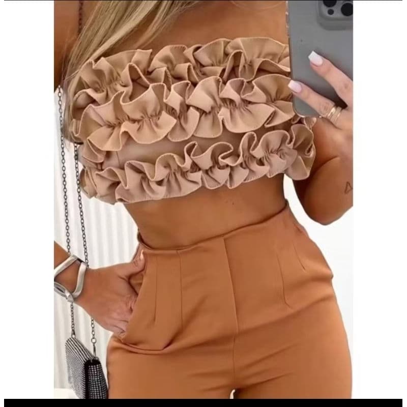 Cropped #A-5 alfaiataria com bojo tomara que caia verão moda feminina