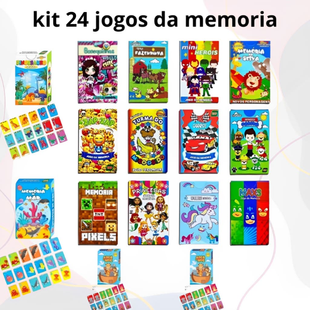 Kit 24 Jogo da Memoria Brinquedo Infantil Kit Festa Lembrancinha Prenda Educativo Didatico