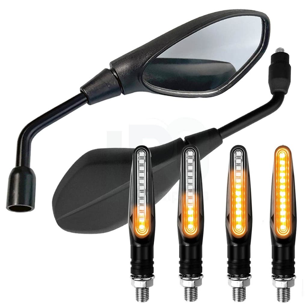4 Seta Pisca Sequencia Led Flexível + Retrovisor Para Moto Universal Haster Fixa Longa Espelho F800