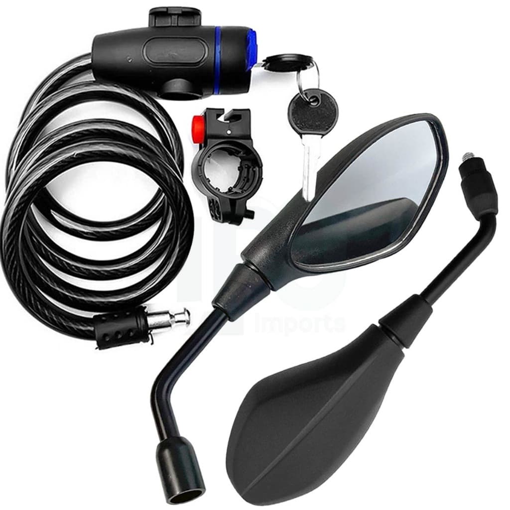 Trava Cabo De Aço Cadeado Bike Moto + Retrovisor Para Moto Universal Haster Fixa Longa Espelho F800