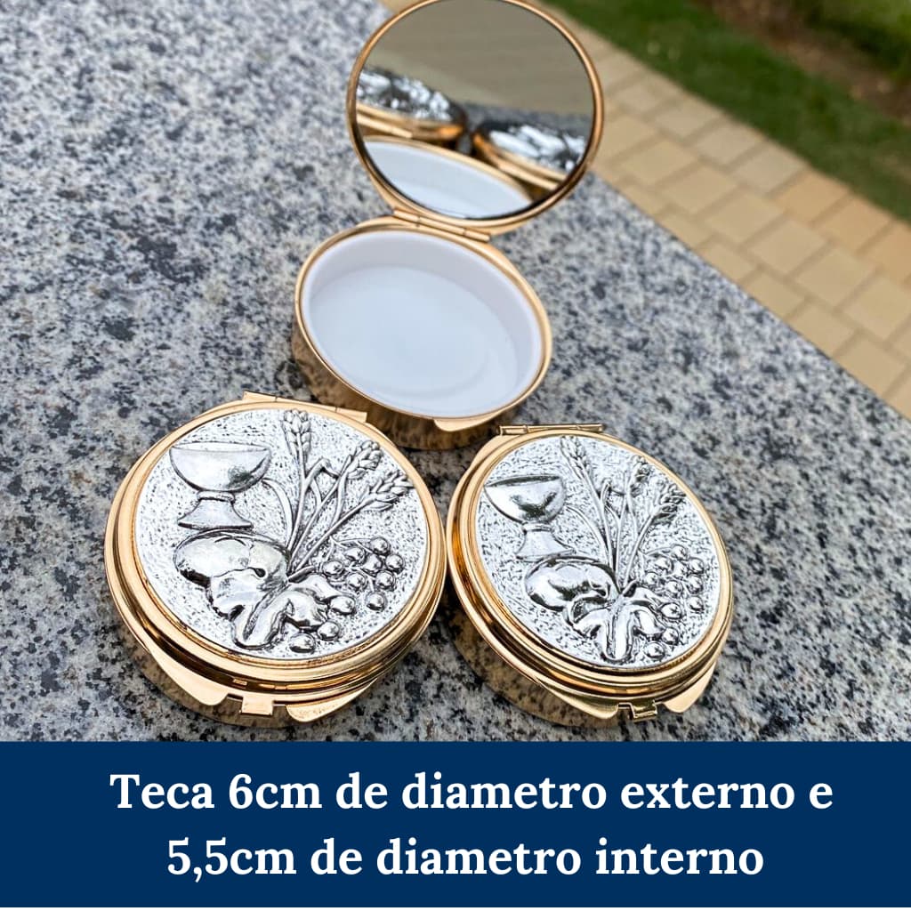 Teca Porta Hóstia Eucarística Pão e Vinho