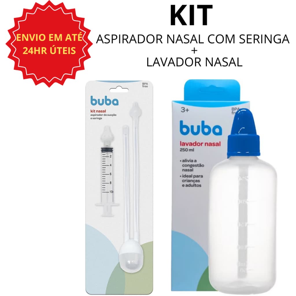 KIT Aspirador Nasal com Seringa + Lavador Nasal BUBA