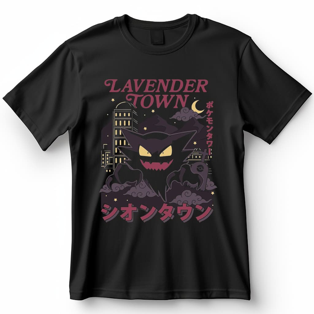 Camisa Haunter Lavender Town Pokemon Blusa Camiseta de Anime 100% Algodão