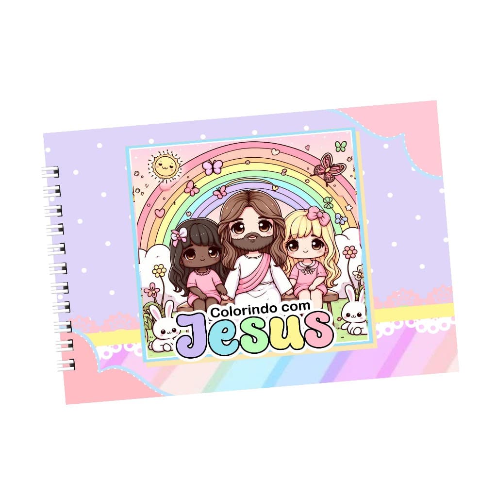 Livro de Colorir 15x21cm Jesus Capa Dura Folha 120g Caderno de Colorir