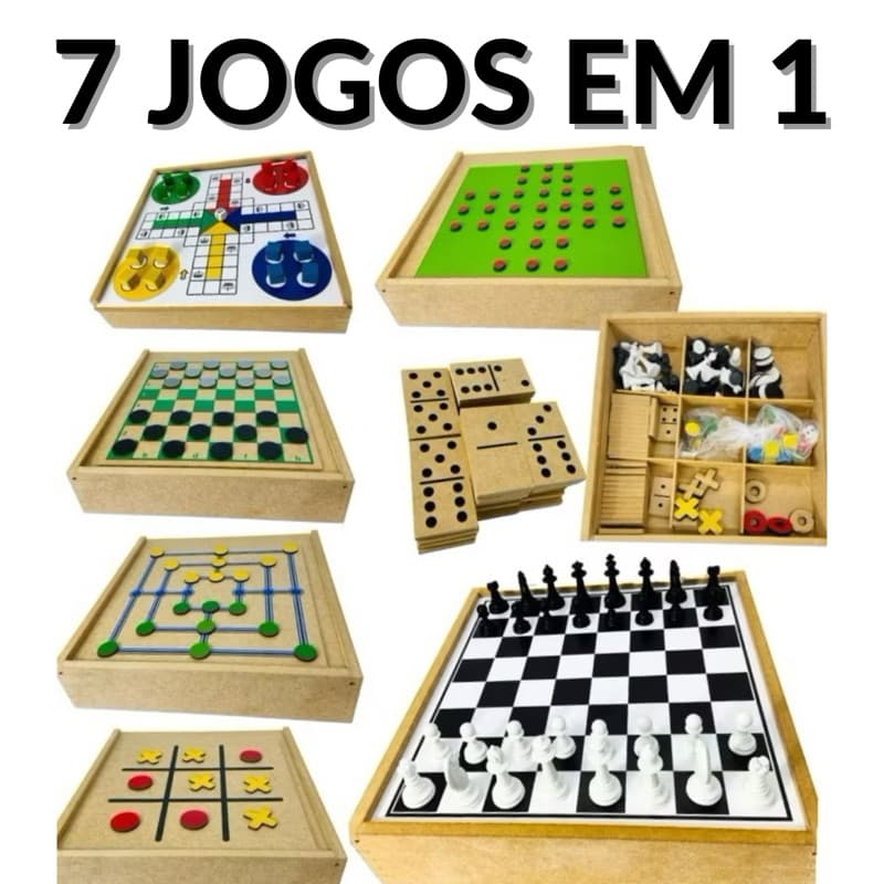 Jogo Tabuleiro 7 em 1 Xadrez Ludo Dominó Trilha Jogo da Velha Resta em Madeira Tabuleiro Educativo Jogos Tradicionais