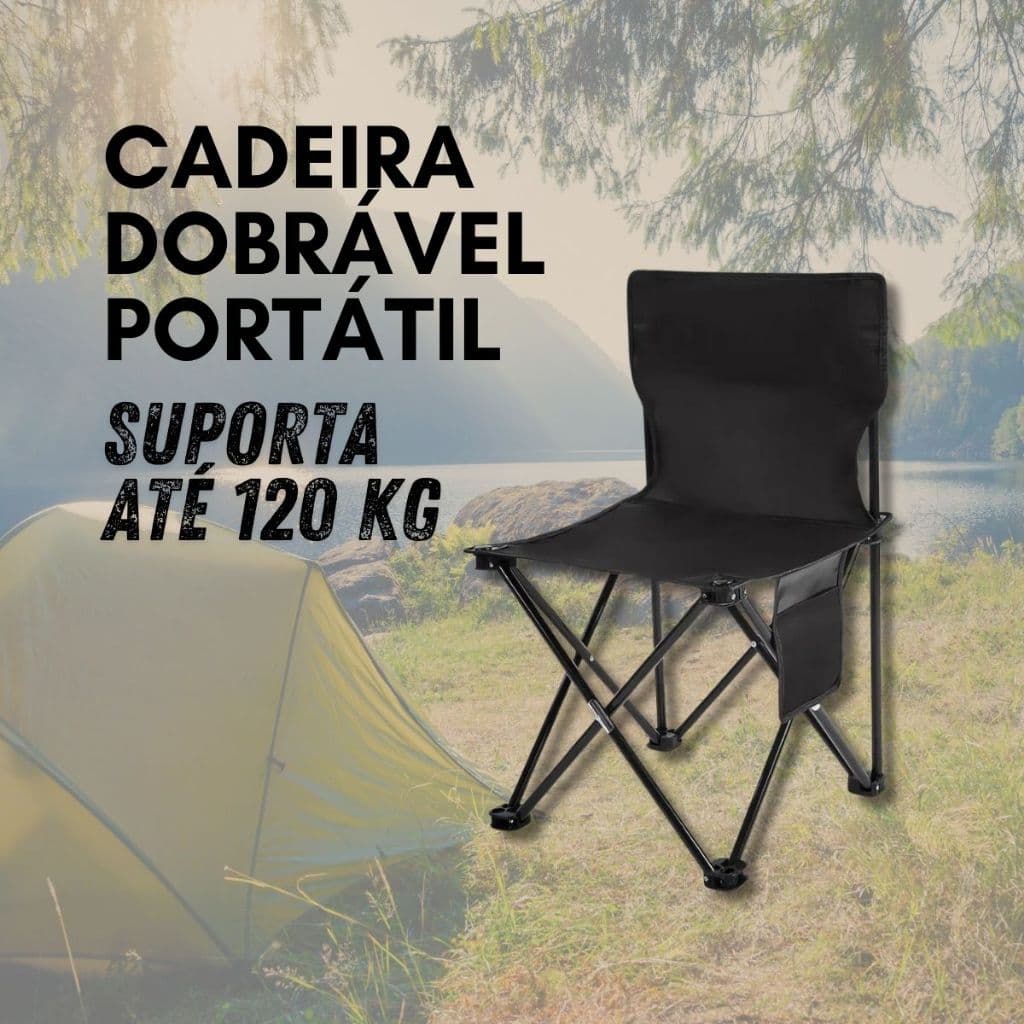 Cadeira Camping Dobrável com Bolso Lateral Compacta Resistente e Prática